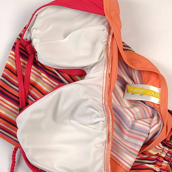 Lole Tankini Top SZ Small Striped Peach Halter - Picture 6 of 6